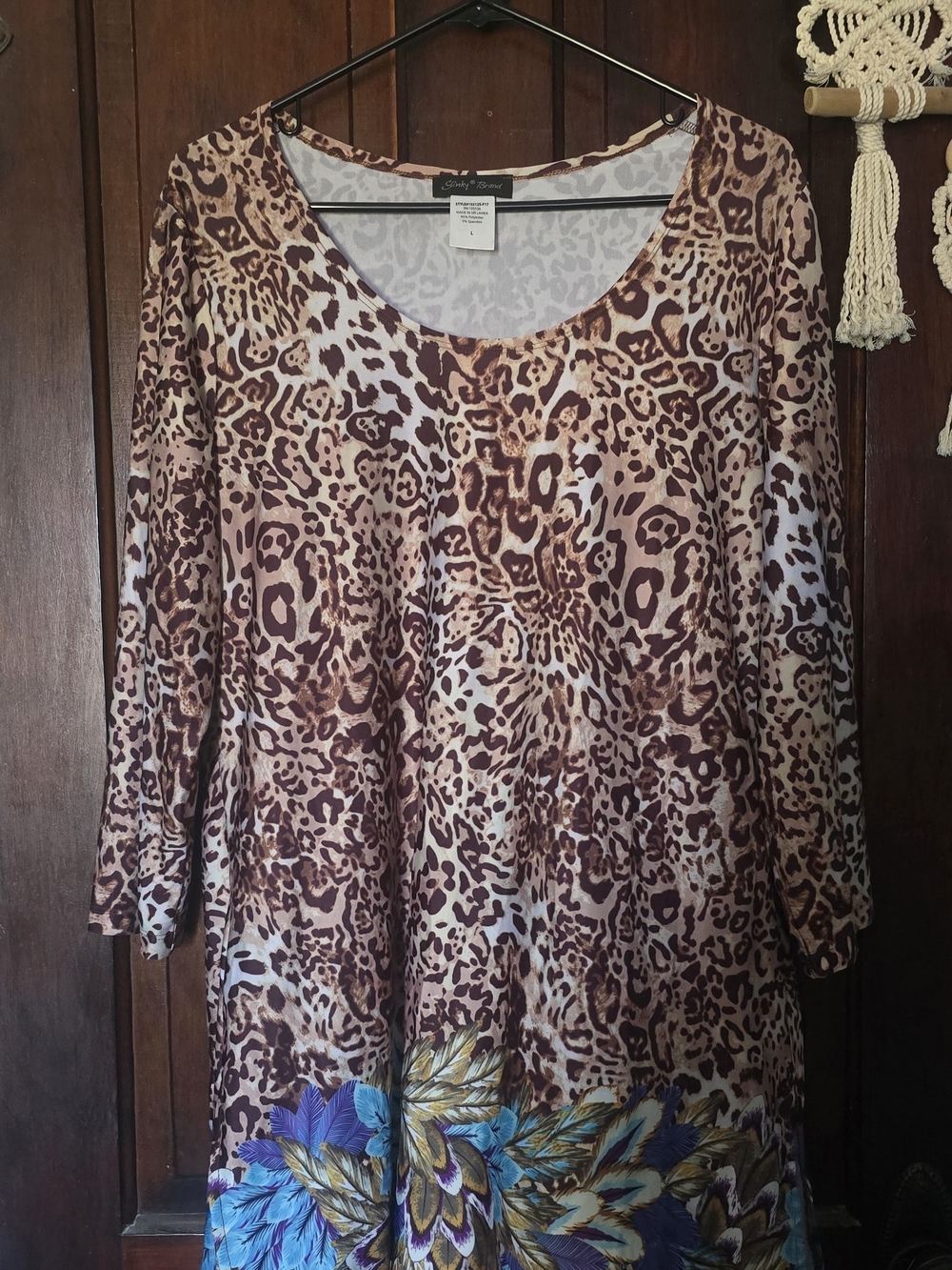 Slinky Brand Brown and Blue Leopard-Print Long Sleeve Tunic